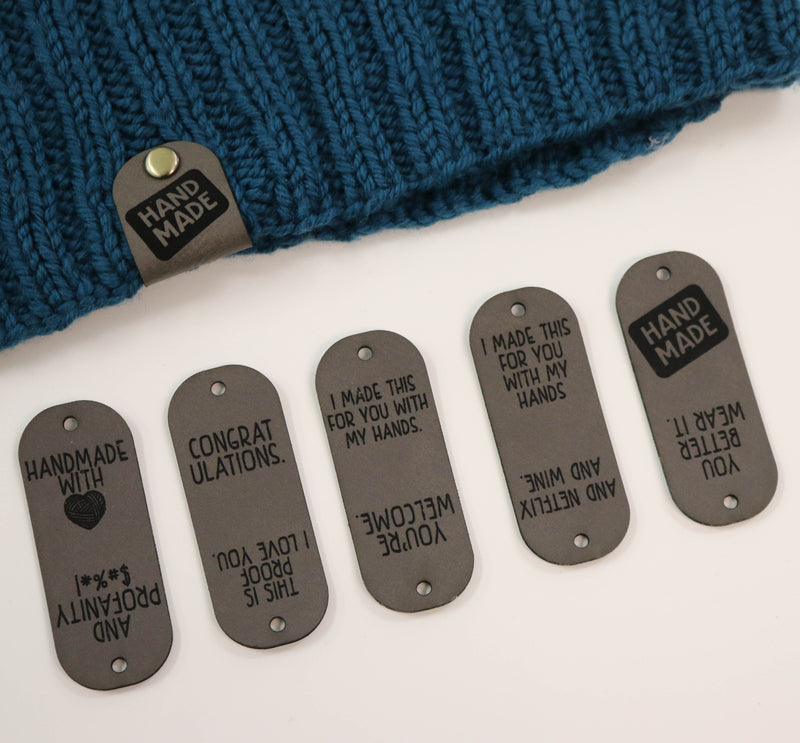 Faux Leather Handmade Tags for Knits and Crochets with Rivets
