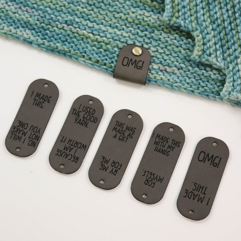 Faux Leather Handmade Tags for Knits and Crochets with Rivets For the Selfish Maker