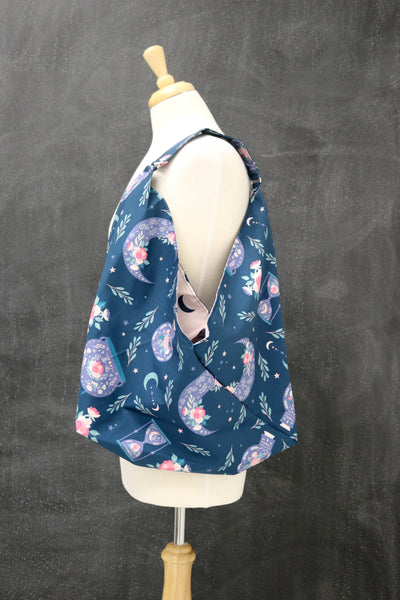 Market Tote Bag for Knitting and Crochet in Night Blooms