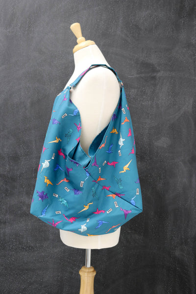 Market Tote Bag for Knitting and Crochet in Origami Dinos