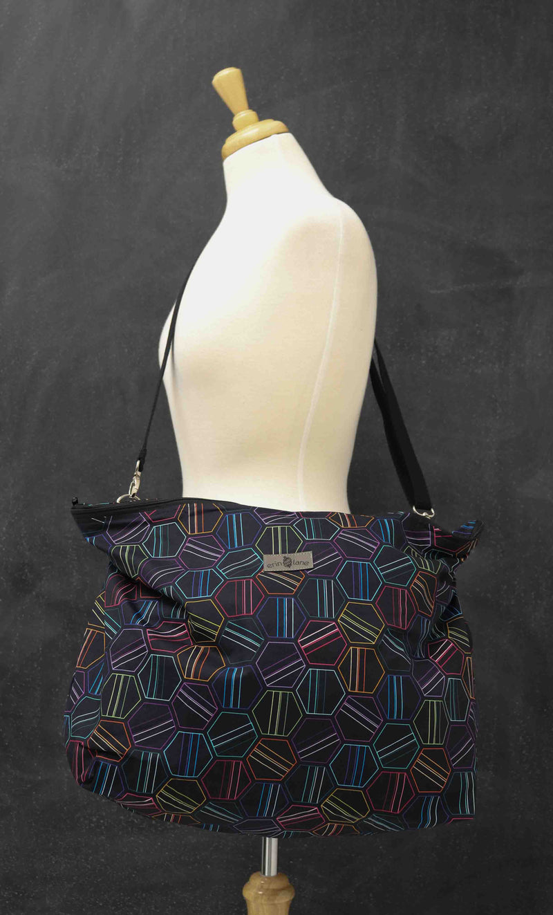 Out and About Oversized Crossbody Sling Ba in Hexagonal Hues Line