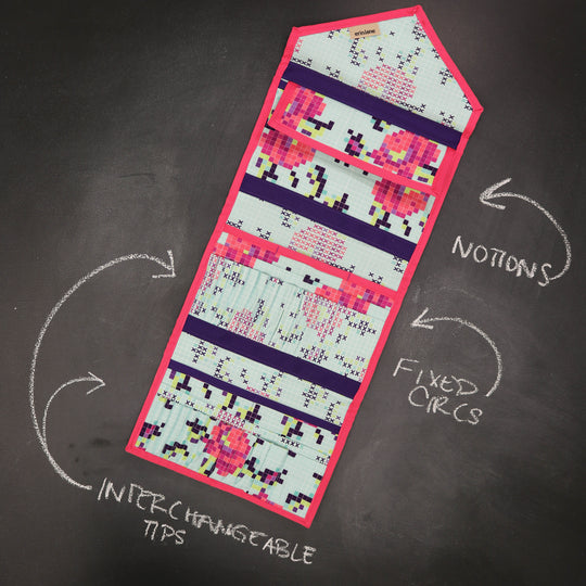 KnitPack Double Duty Interchangeable Knitting Needle Organizer in 8 BIt Bloom