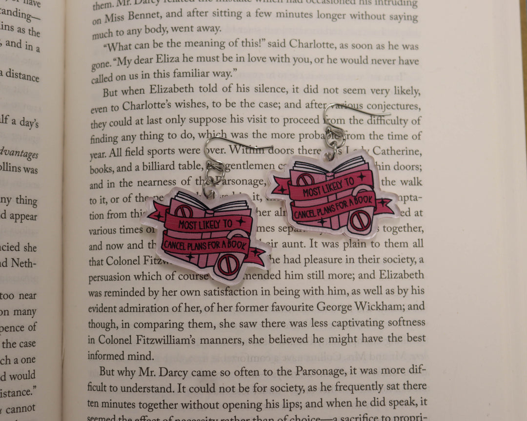 Acrylic Earrings in Most Likely to Cancel Plans for a Book