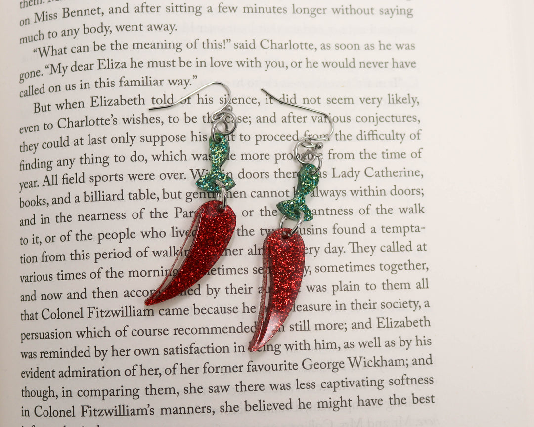 Unhinged Acrylic Earrings in Glitter Chili Pepper