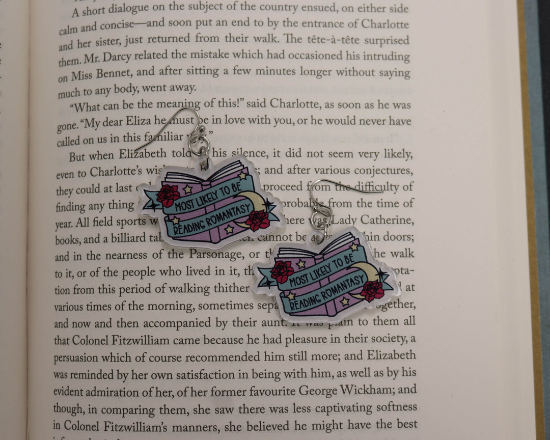 Acrylic Earrings in Most Likely to be Reading Romantasy