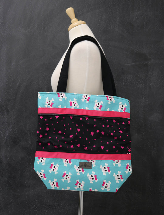Hidden Potential Expanding Tote Bag in 90s Skulls