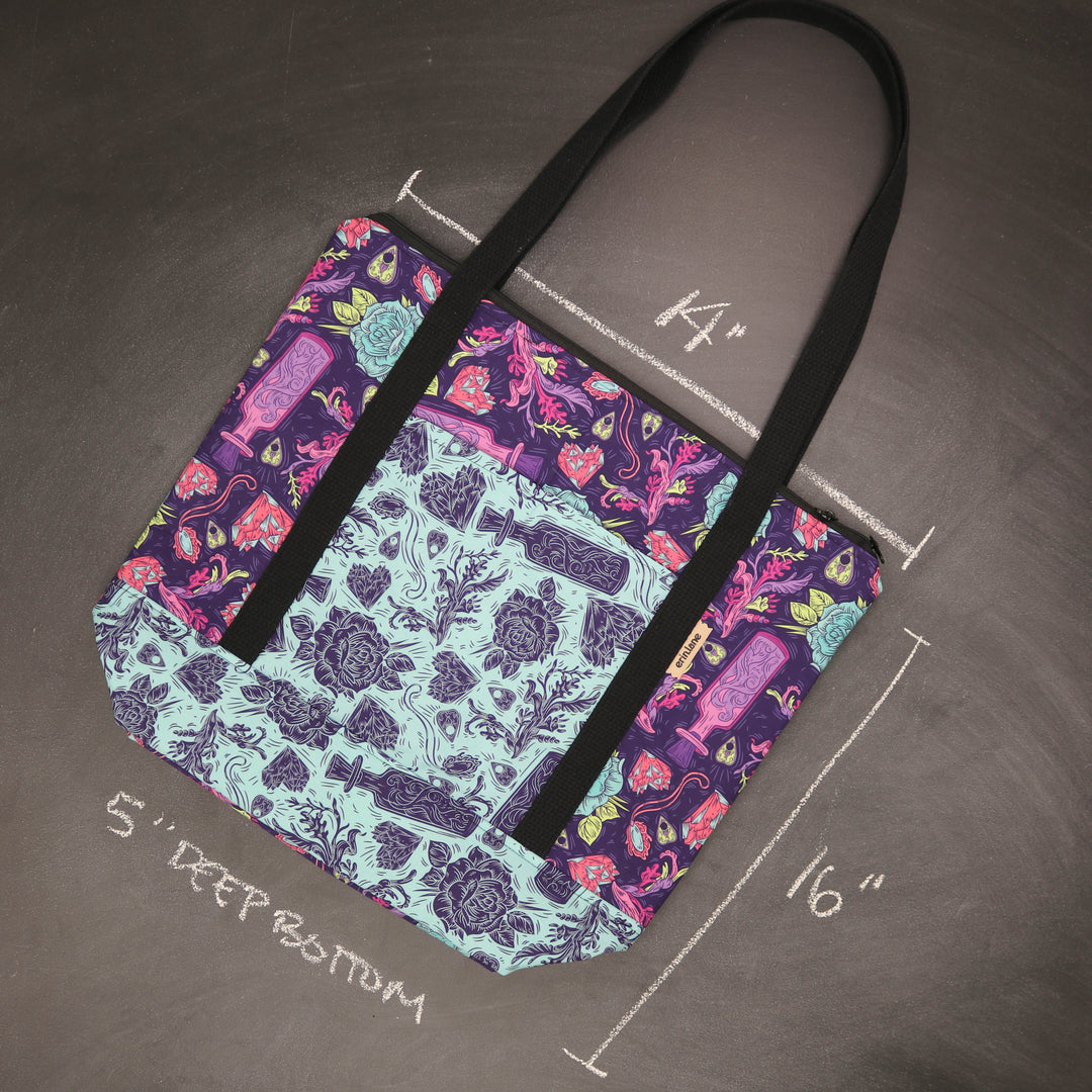 Reversible Hither Thither Tote Bag in Cursed Hearts