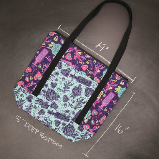 Reversible Hither Thither Tote Bag in Cursed Hearts