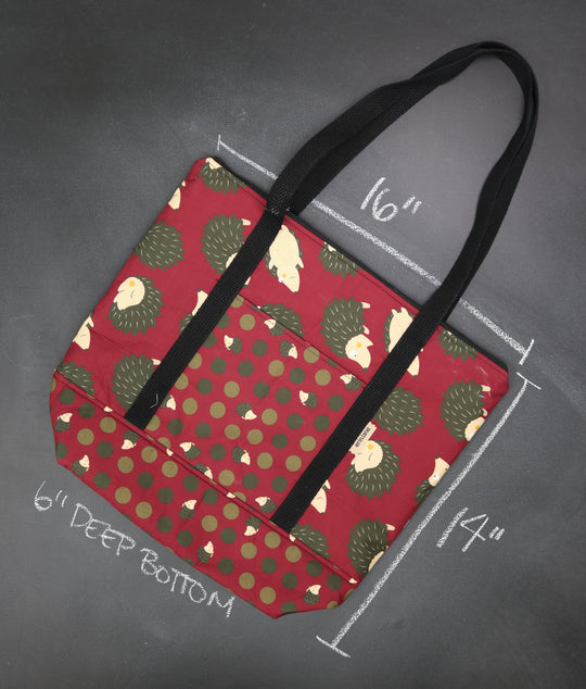 Reversible Hither Thither Tote Bag in Cranberry Hedgehogs