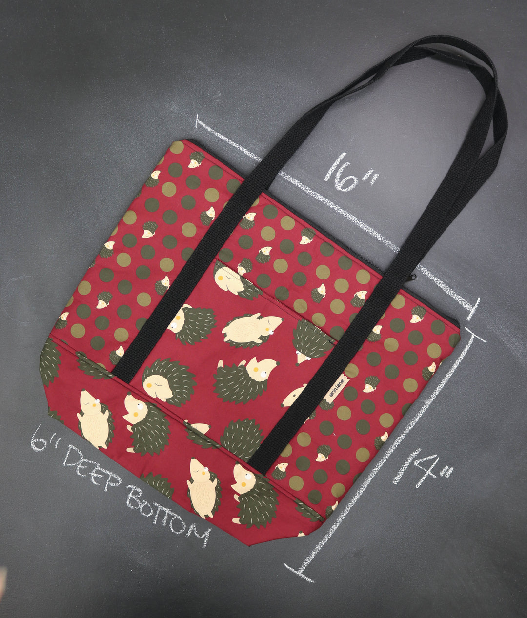 Reversible Hither Thither Tote Bag in Cranberry Hedgehogs