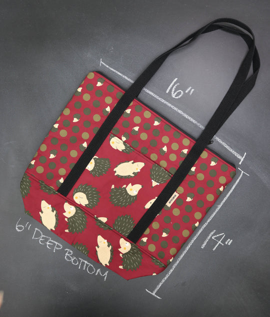 Reversible Hither Thither Tote Bag in Cranberry Hedgehogs