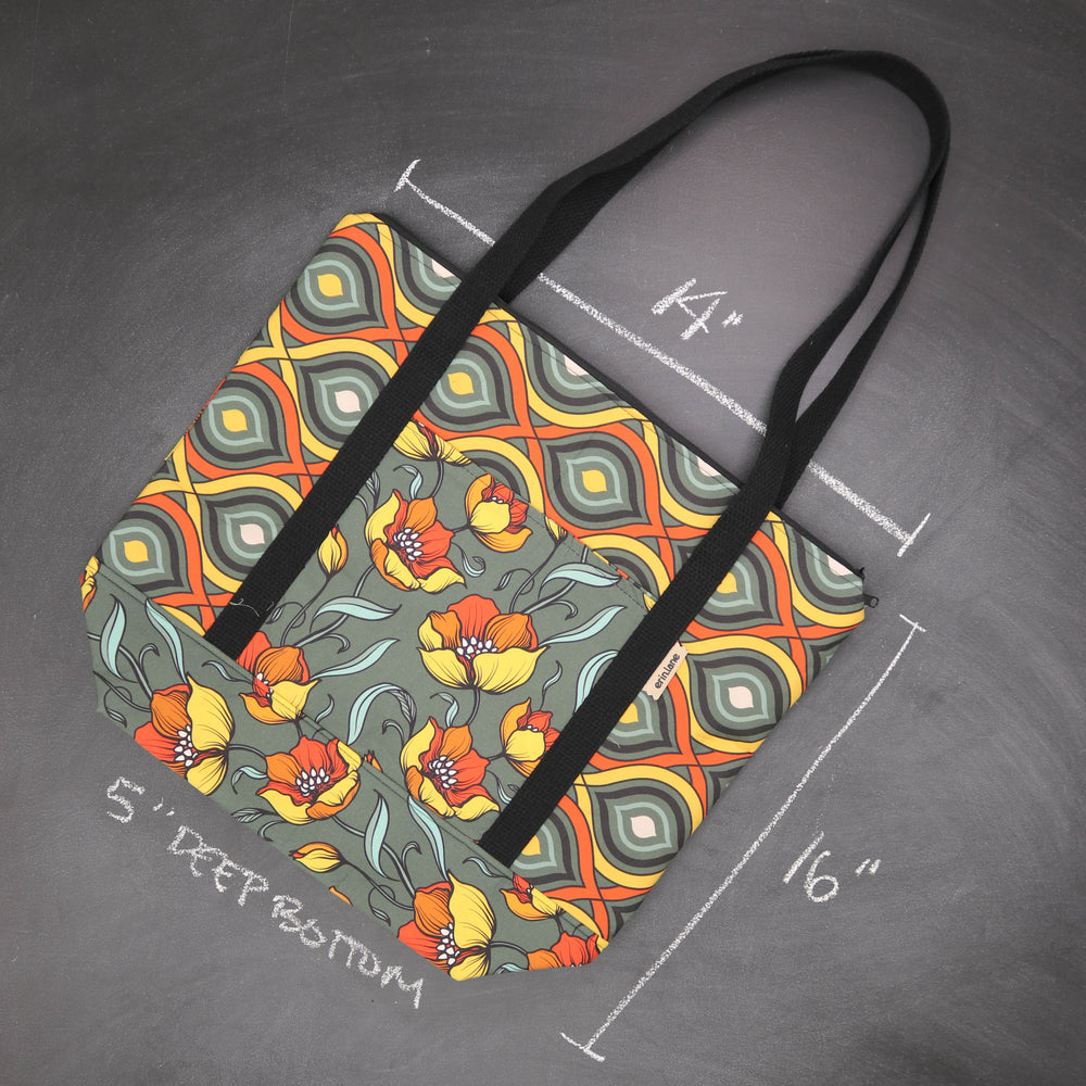 Reversible Hither Thither Tote Bag in Fire Flowers