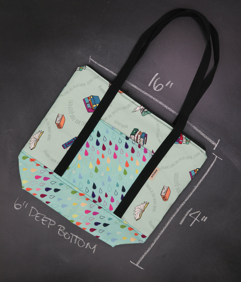 Reversible Hither Thither Tote Bag in It's Raining Books