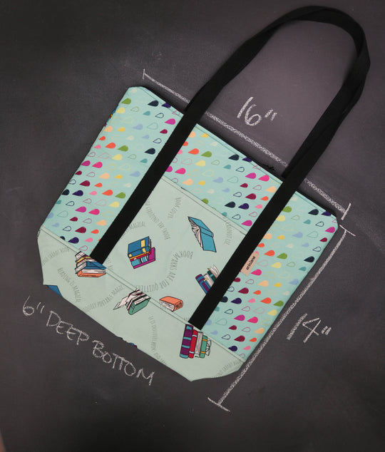 Reversible Hither Thither Tote Bag in It's Raining Books