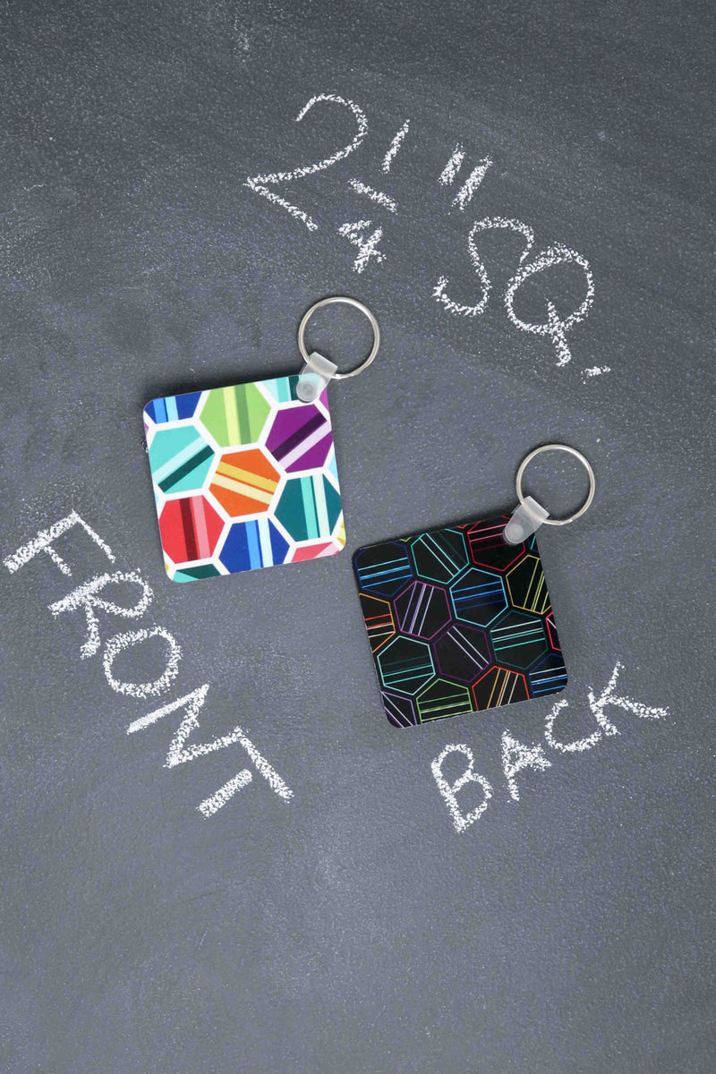 Double Sided Metal Keychain in Hexagonal Hues