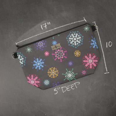 Large Zip Top Project Bag with Crossbody Strap in Fiber Fractals