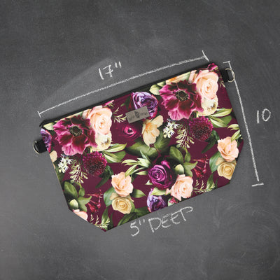 Large Zip Top Project Bag with Crossbody Strap in Purple Romance Floral