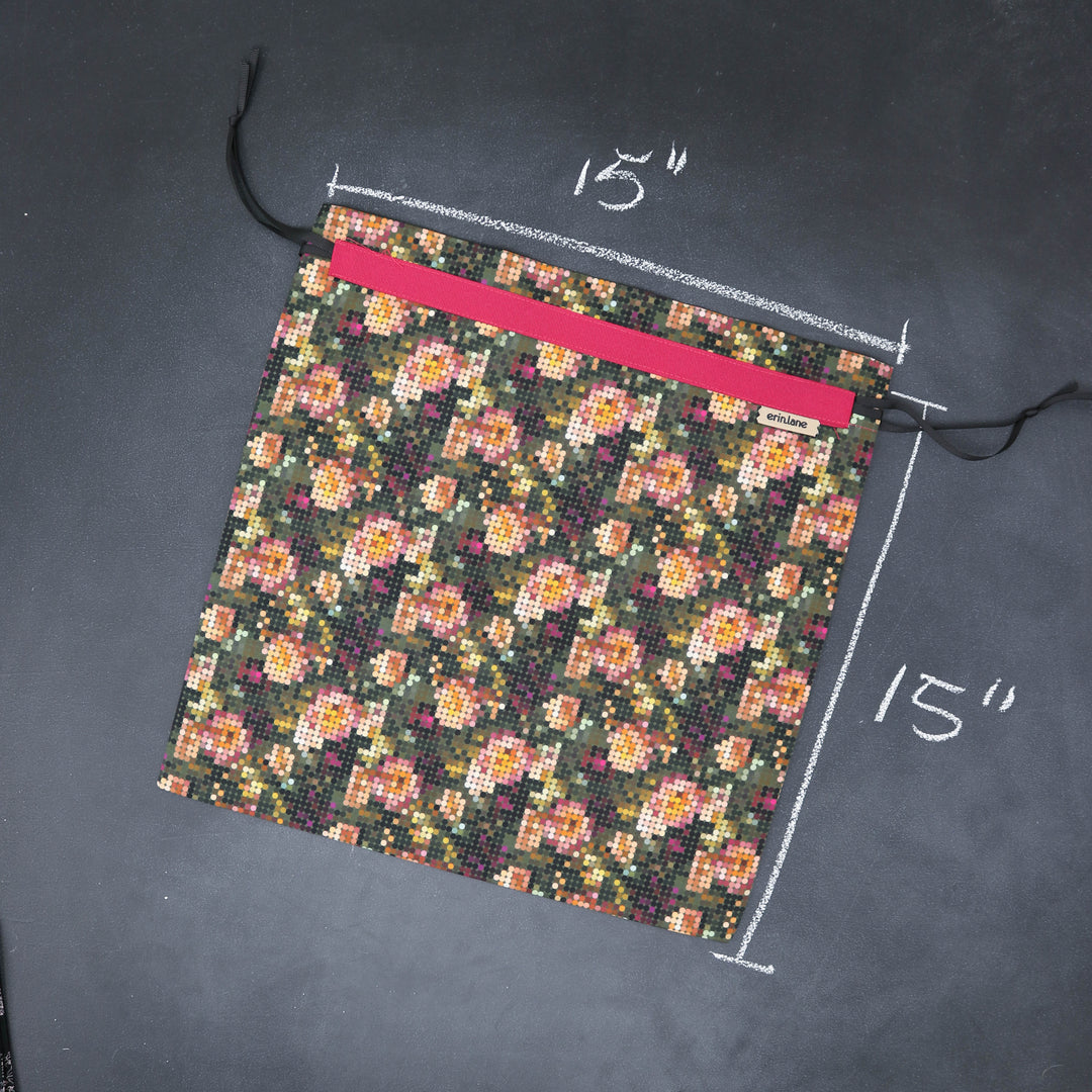 Large Drawstring Bag in Forget me Never Dots