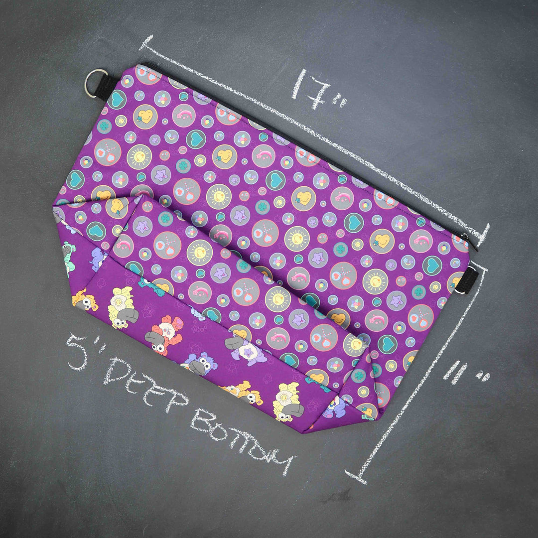 Large Zip Top Project Bag with Crossbody Strap in Care Bears Sheeple