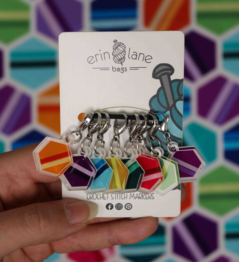 Crochet Stitch Marker Set in Hexagonal Hues