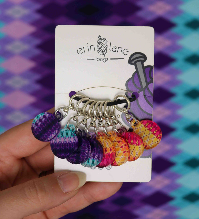 Knitting Stitch Marker Set in Argyle Dusk