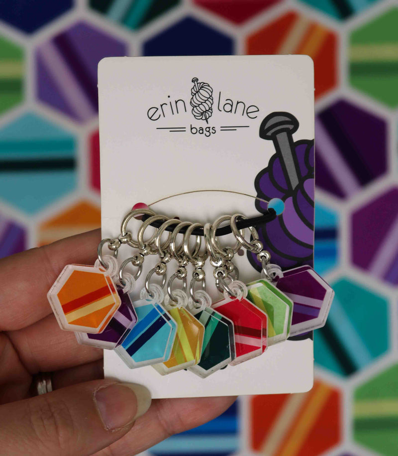 Knitting Stitch Marker Set in Hexagonal Hues