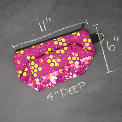 Small Zip Top Project Bag in Fuchsia Bees