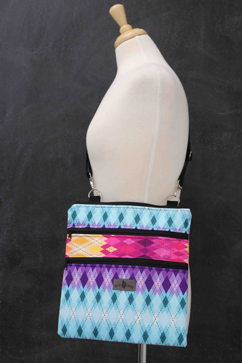 Triple Zipper Crossbody Bag in Argyle Dusk