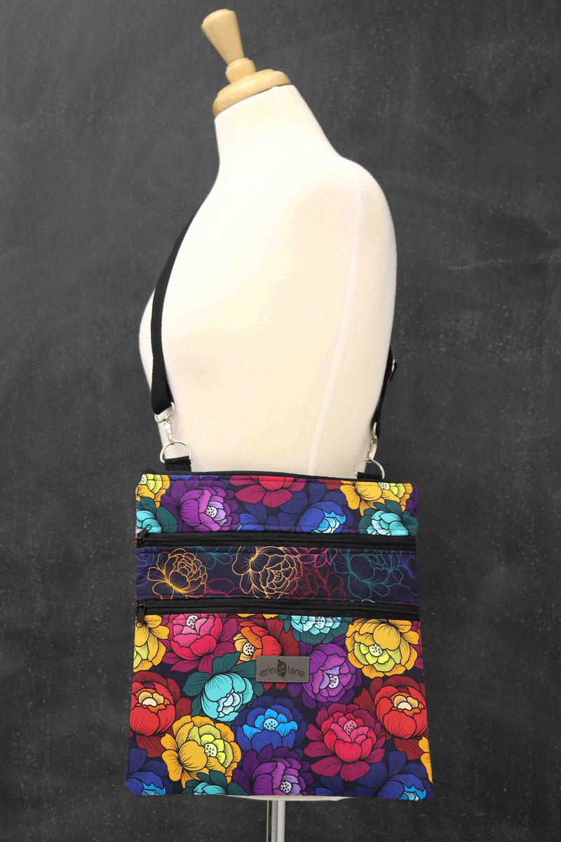 Triple Zipper Crossbody Bag in Prismatic Petals