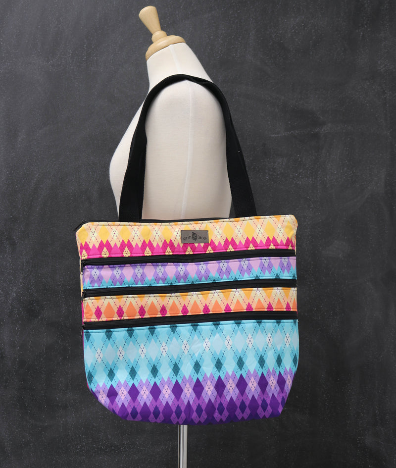 Zipalicious Triple Zipper Tote Bag in Argyle Dusk