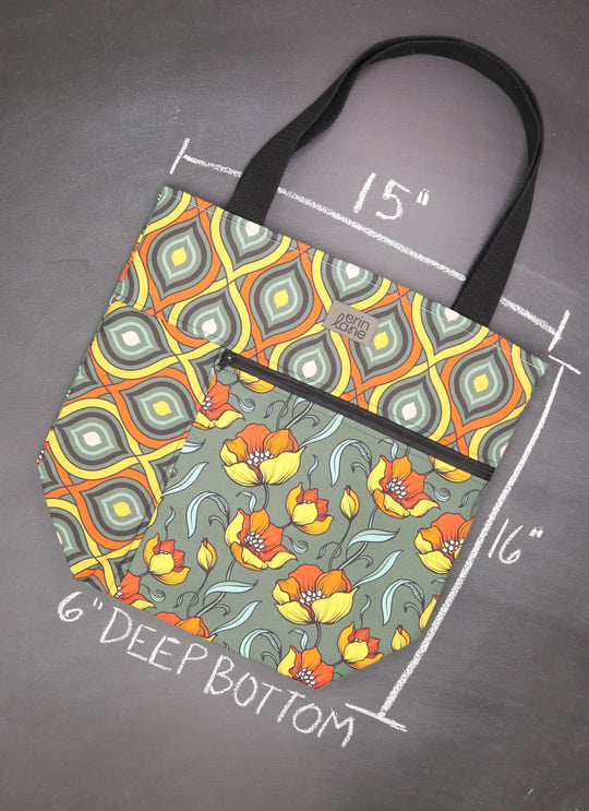 Worth Doing Library Style Tote Bag in Fire Flowers