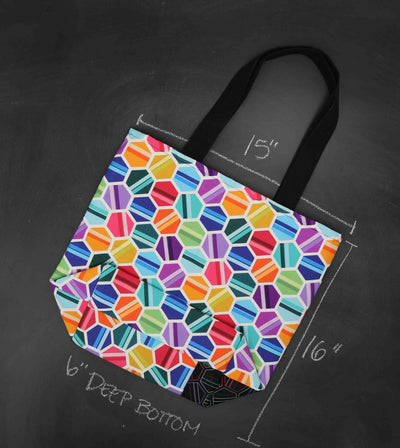 Worth Doing Library Style Tote in Hexagonal Hues