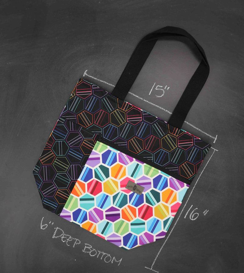 Worth Doing Library Style Tote in Hexagonal Hues