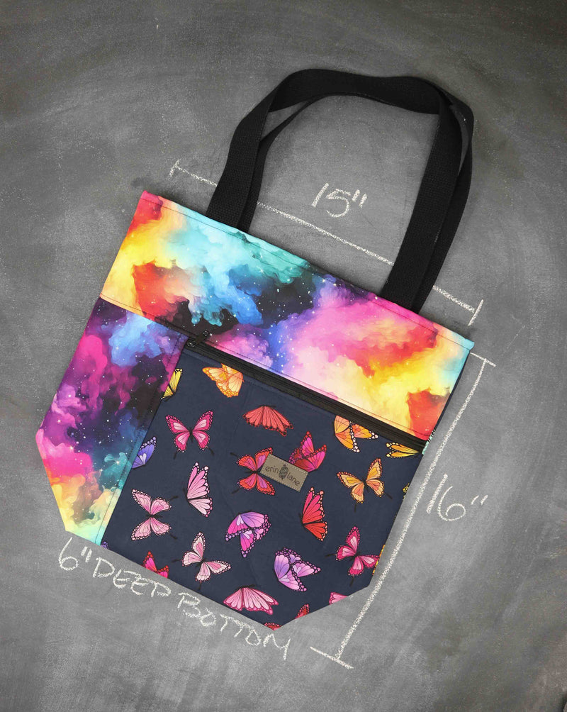 Worth Doing Library Style Tote in Butterfly in the Sky