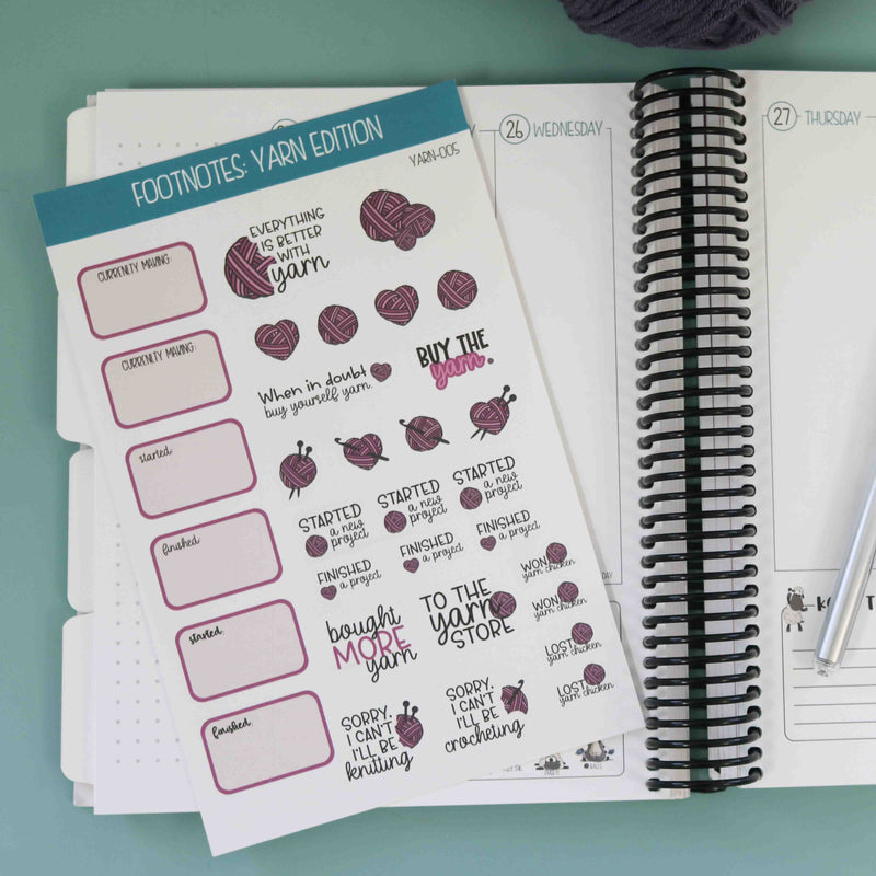 Fuctional Planner Stickers Yarn Notes Purple