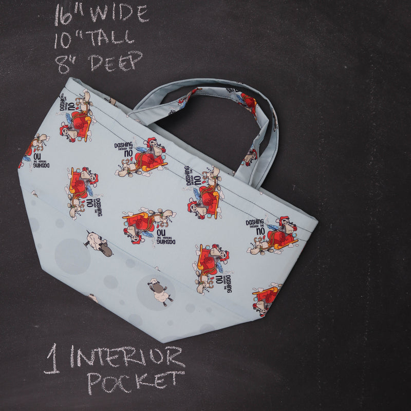Bucket Tote Bag in Holiday Larry "Dashing Through the No."