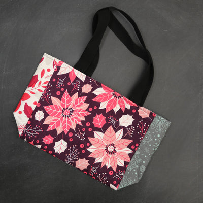Everyday Tote Bag in Winter Floral Poinsettia Combo