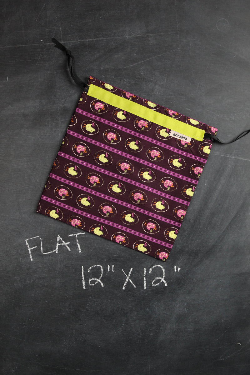 Small Project Bag in Purple Chickens
