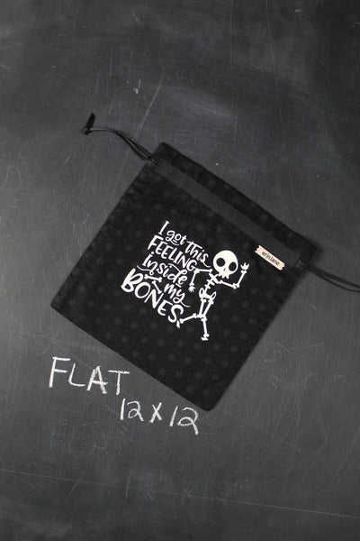 Small Project Bag in Black with White "I've Got This Feeling Down in My Bones"