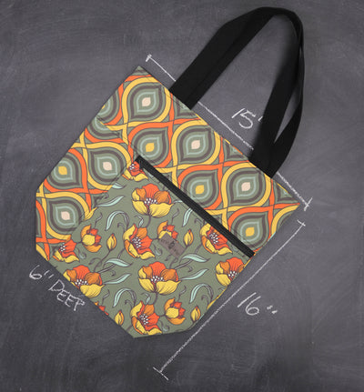 Worth Doing Library Style Tote in Fire Flowers