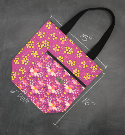 Worth Doing Tote Bag for Knitting and Crochet in Fuchsia Bees