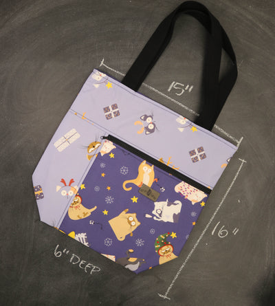Worth Doing Library Style Tote Bag in Grumpy Holiday Cats