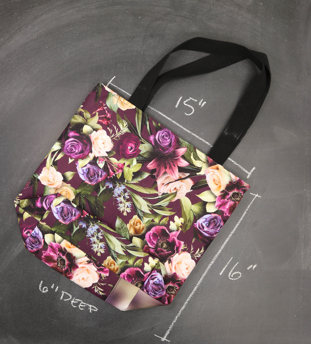 Worth Doing Library Style Tote Bag for Knitting and Crochet in Romance Floral