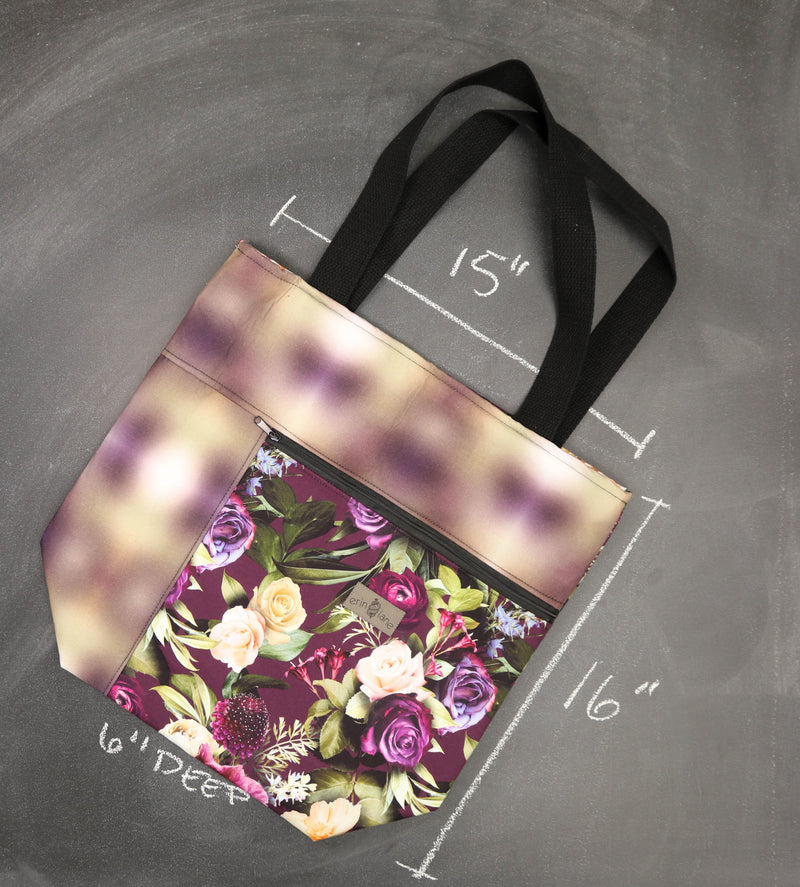 Worth Doing Library Style Tote Bag for Knitting and Crochet in Romance Floral