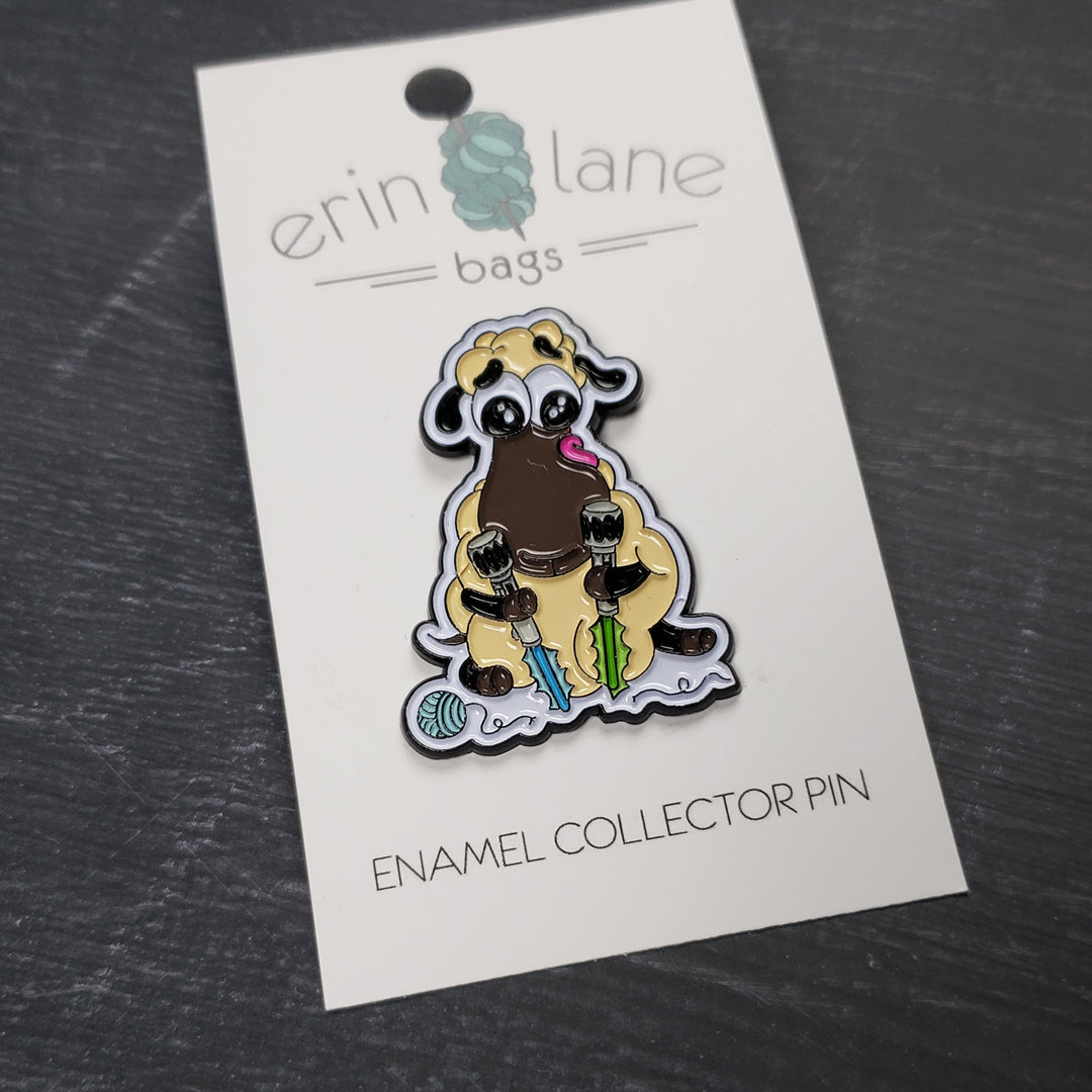 Enamel Pin in Knitting Lightsabers Sheeple